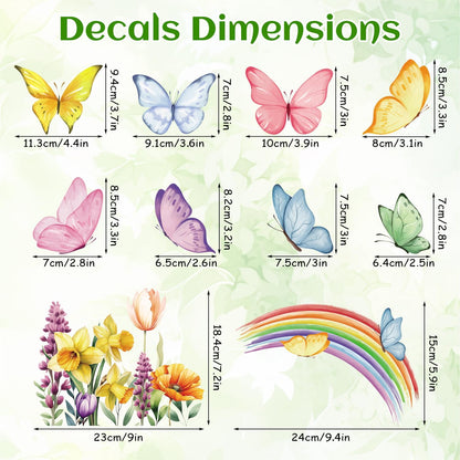 CCINEE 8 Sheets Spring Window Clings, Watercolor Butterfly Floral Decals Reusable Double-Sided Window Stickers for Home School Office Windows Glass Door Decor Party Supplies