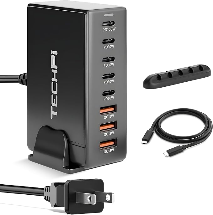 268W GaN USB Type C Charger 8 Ports Fast Charging Station PD QC4.0, USB C by TechPi