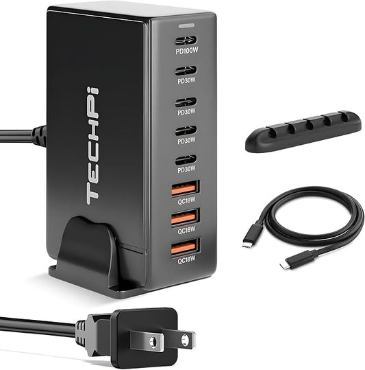 268W GaN USB Type C Charger 8 Ports Fast Charging Station PD QC4.0, USB C by TechPi