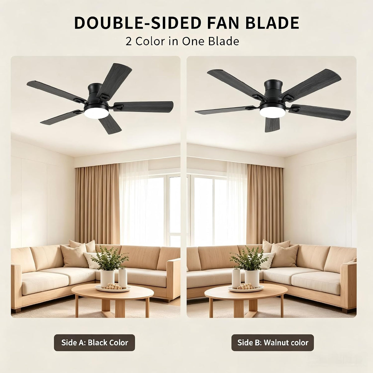 KNUN Ceiling Fans with Lights,52 Inch Low Profile Ceiling Fan with Light and ...