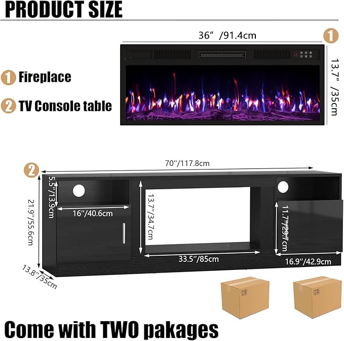 VITESSE Fireplace with TV Stand 36" inch Electric Fireplace Up to 80" TVs - Image 2