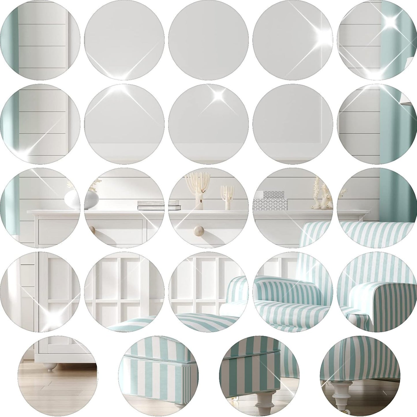 Cindeer Set of 24 Acrylic Round Mirror Wall-Mounted Decor,12 Inch