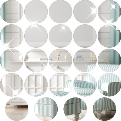 Cindeer Set of 24 Acrylic Round Mirror Wall-Mounted Decor,12 Inch