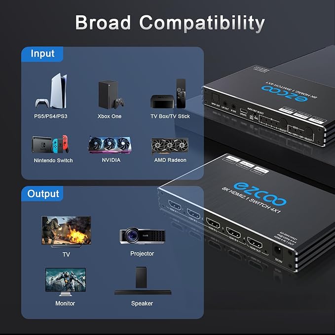 HDMI Splitter 1x4 4K 120Hz 4:4:4 HDR 8K 60Hz VRR G/Sync EDID Switch HDCP 2.2 - Image 6