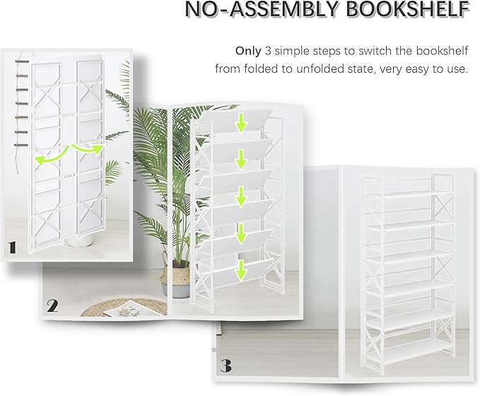4NM Extra Wide 6 Tiers No Assembly Book Shelves, 61.8" H Folding Bookshelf - Image 6