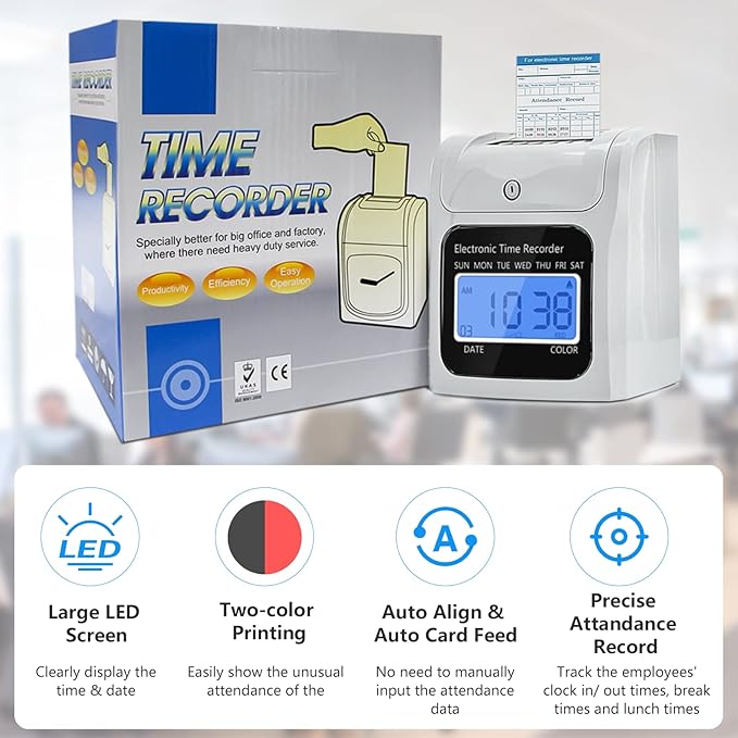Employee Time Clocks for Small Business, Auto-Align Time Clock Punch Machine - Image 2