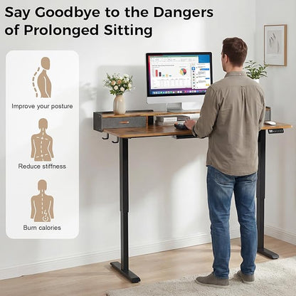 Electric Standing Desk with Drawers, 48 Inch Height Adjustable Desk with Power - Image 4