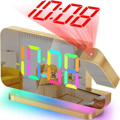 SZELAM Projection Alarm Clock, 7.4" LED Mirror Digital Clocks Large Display by SZELAM