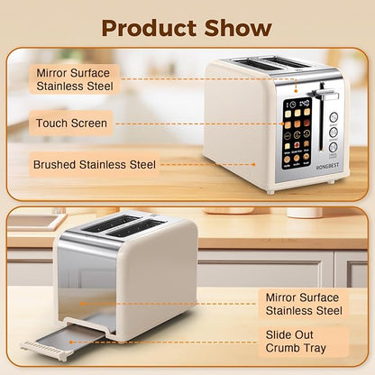 2 Slice Easy Touch Screen Toaster, Stainless Steel Toaster - Image 5