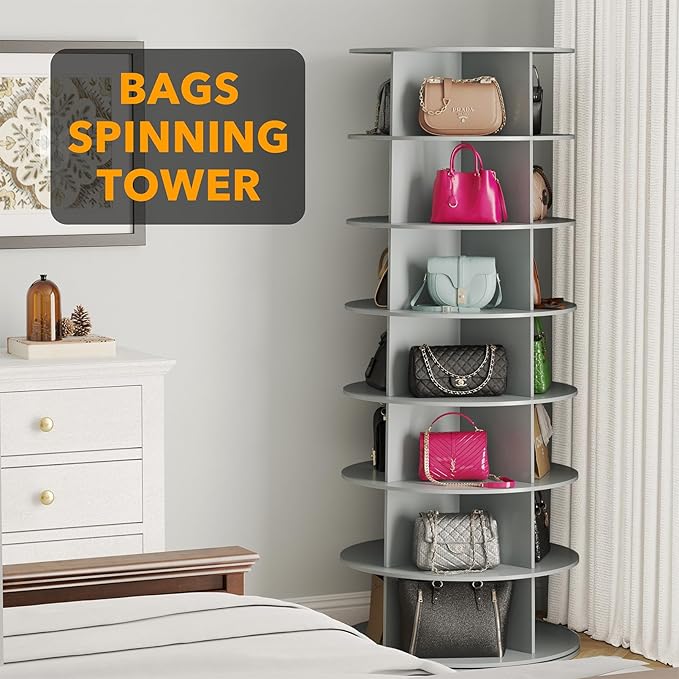 SpaceAid 7 Tier Rotating Shoe Rack Tower, Spinning Shoe Display Lazy Susan - Image 5