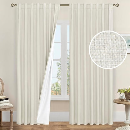 LAMIT Natural 100% Blackout Linen Curtains, 84 Inches Linen Textured Thermal by LAMIT
