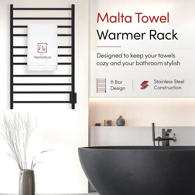 WarmlyYours Malta Heated Towel Rack, 11-Bar Electric Towel Warmer, Hardwired - Image 2