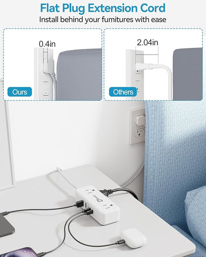 Power Strip with USB C, Small Extension Cord with 4 Outlets & 2 USB-A and 3 - Image 3