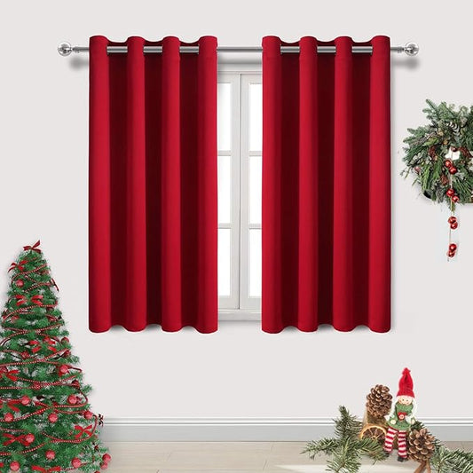 DWCN Red Curtains for Living Room, Short Blackout Drapes for Small Window by DWCN