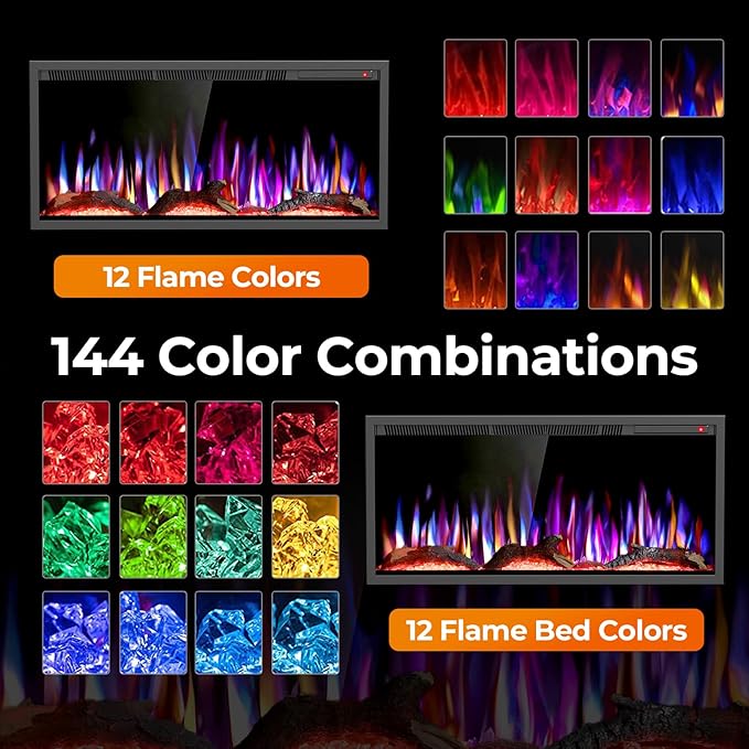 R.W.FLAME 36" Recessed and Wall Mounted Smart Electric Fireplace, Alexa/WiFi - Image 3