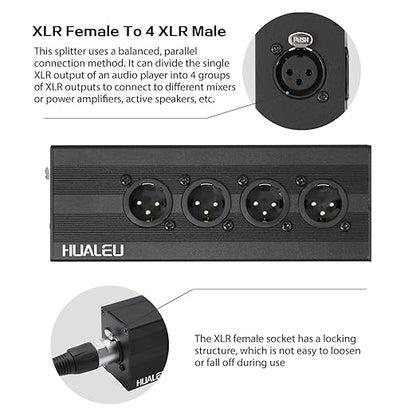 HUALEU 3Pin XLR 1 Female to 4 Male Splitter, 4Way XLR Single Input to Four - Image 2