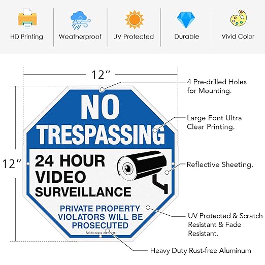 2-Pack No Trespassing Sign Private Property Protected By Video Surveillance - Image 2