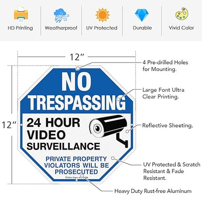 2-Pack No Trespassing Sign Private Property Protected By Video Surveillance - Image 2