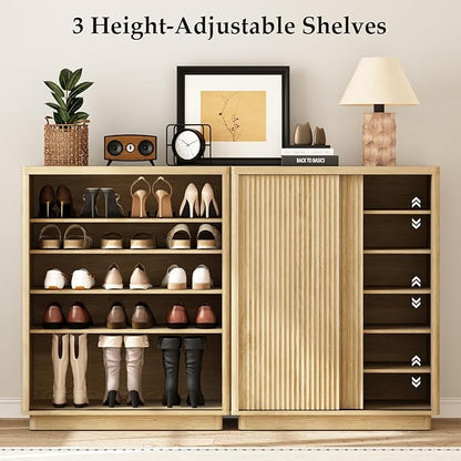 Fluted Shoe Cabinet with Sliding Door, 6-Tier Large Hidden Storage Organizer - Image 4