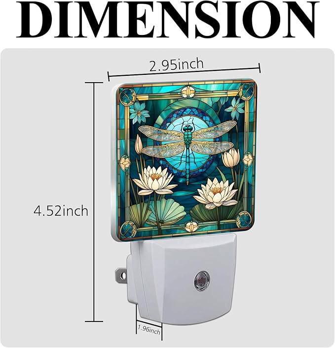PODMemory Dragonfly & Flowers Stained Glass Night Lights Plug into Wall - Image 2