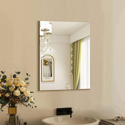 Mirrorons Frameless Wall Mirror 18" x 24", Modern Rectangle Bathroom Mirrors by Mirrorons