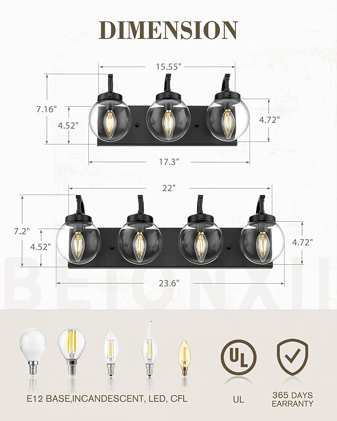 Beionxii Black Bathroom Vanity Light, 3-Light Bathroom Light Fixtures - Image 4