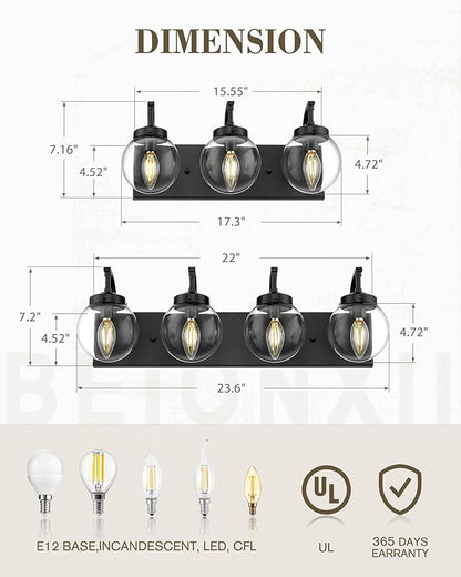 Beionxii Black Bathroom Vanity Light, 3-Light Bathroom Light Fixtures - Image 4