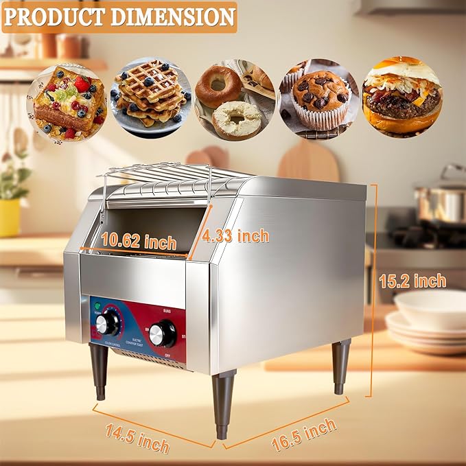 CTJ Commercial Toaster 300 Slices/Hour Electric Conveyor Belt Toaster Heavy - Image 6