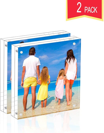 Meetu Acrylic 5x5 Picture Frame 2 Pack Clear Two Sided Desk Photo Frame - Image 4