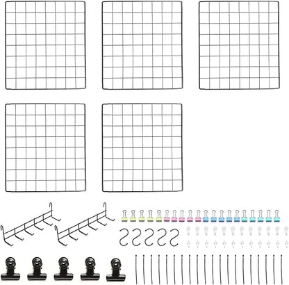 Feadily 5 Pack Metal Grid Wall Board Including 2 Hook Rack, Photo Wall - Image 4
