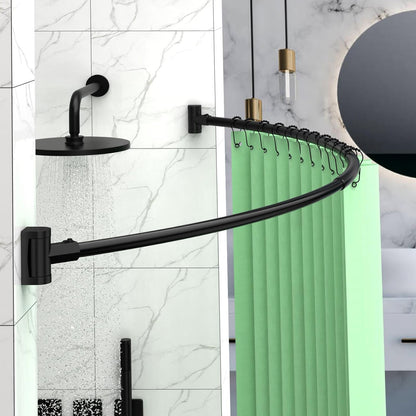 Curved Shower Curtain Rod For Bathroom, 38-72 Inches Adjustable, Black | Need To Drill, Easy Installation, 0.9MM thickness, Rotate Bracket For Extra 30% Large Shower Space, Round Shower Rod