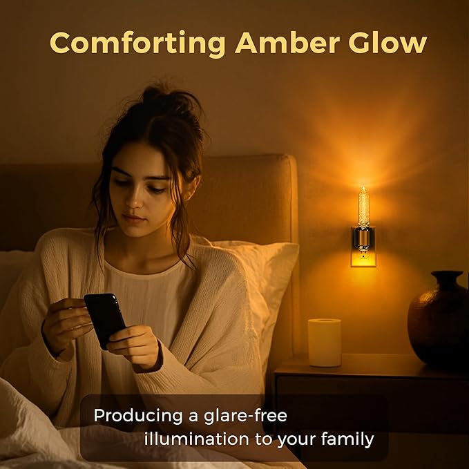 L LOHAS LED Night Light, Amber Candle Night Lights Plug into Wall, 2 Pack 0-100 - Image 2