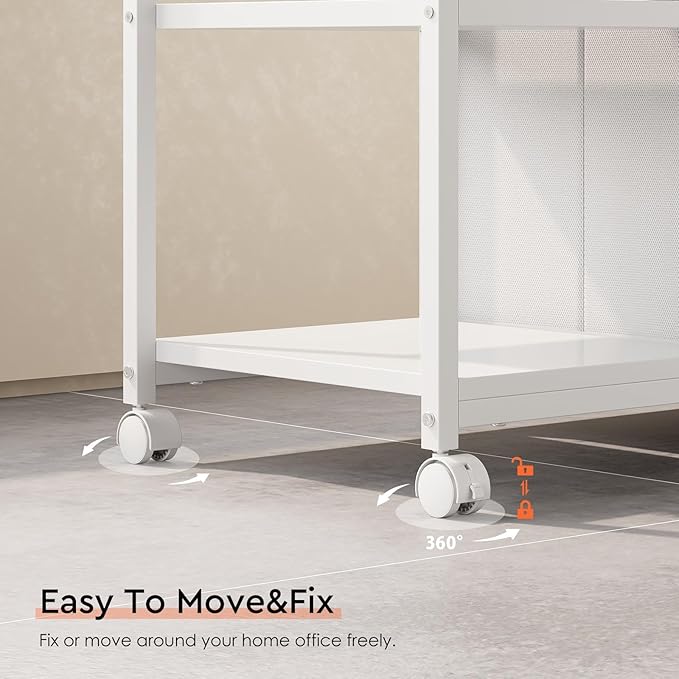 6 Drawer File Cabinet with Charging Station Rolling Printer Stand with Open - Image 6