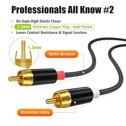 AGVEE 4ft RCA Cable, 2 RCA Male Thickened Six Claws Plug Stereo Auxiliary Audio - Image 4