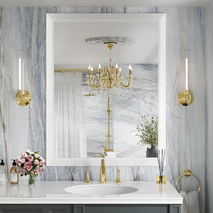 Amorho Bathroom Mirror, 28x36 Inch White Thick Metal Framed Wall Mirrors - Image 8