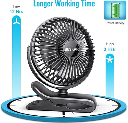 BESKAR Portable Clip on Fan Rechargeable, 4 Speeds Small Battery Operated Fan - Image 6