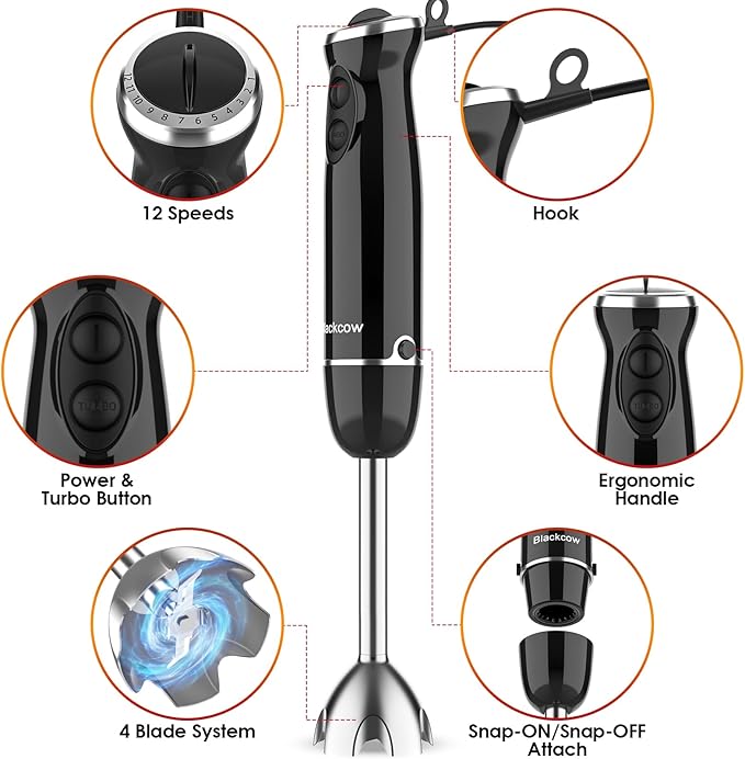 Immersion Blender Set for Kitchen, 500W Extra Quiet Emulsion Blender Handheld - Image 5