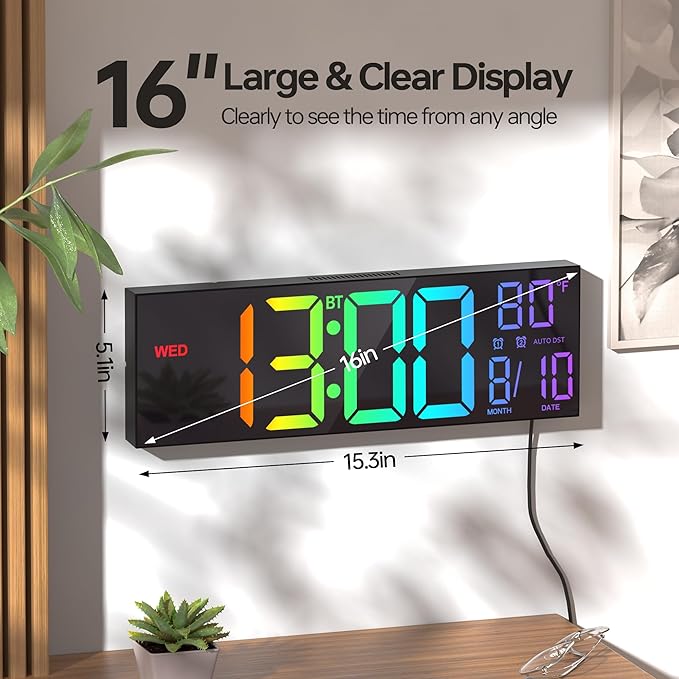 JALL 16.2" Large Digital Wall Clock - Image 2