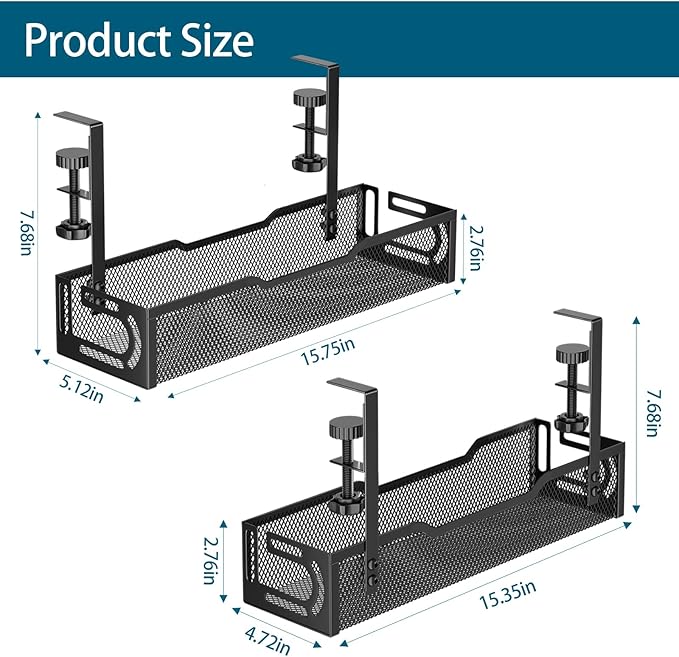 2Pack Under Desk Cable Management Tray, No Drill Mesh Desk Cable Tray, Wire - Image 2