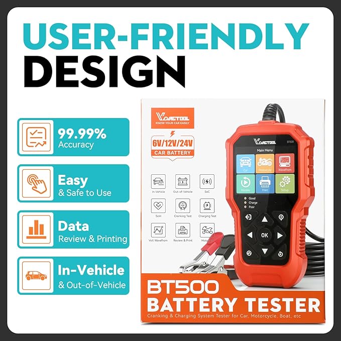 Car Battery Tester 6V 12V 24V VDIAGTOOL BT500, 5-3000 CCA Battery Load Tester - Image 8
