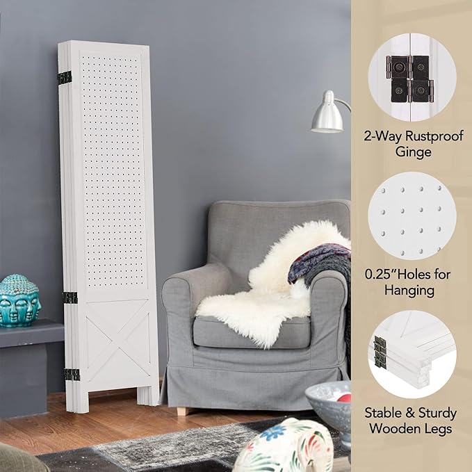 Wnutrees 4 Panel Pegboard Display, 5 Ft Wood Folding Privacy Screens Room - Image 6