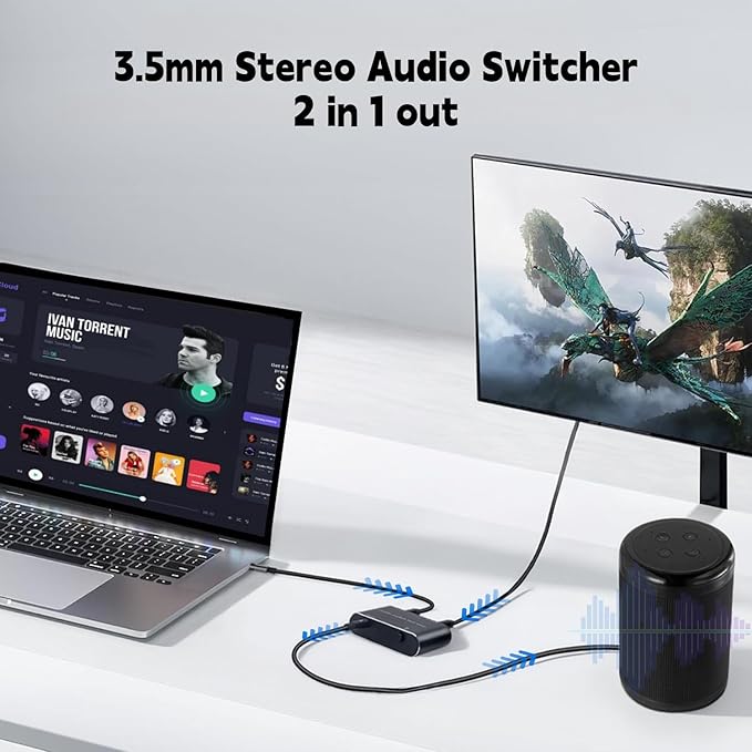 Audio Switch 3.5mm Bi-Direction Switch, Stereo Audio Switcher 2 in 1/1 in 2 Out - Image 5