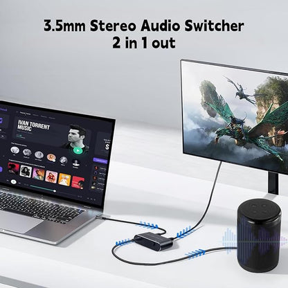 Audio Switch 3.5mm Bi-Direction Switch, Stereo Audio Switcher 2 in 1/1 in 2 Out - Image 5