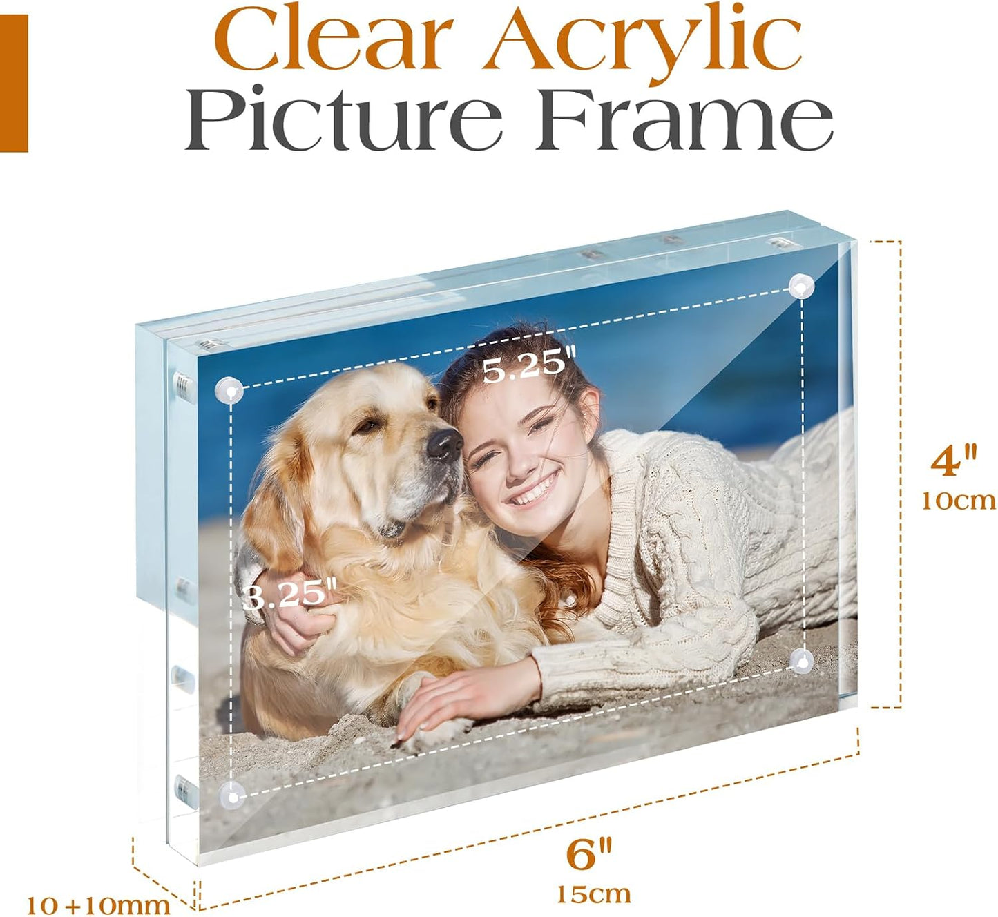 4x6 Acrylic Frame 3 Pack,20MM Thicker Frameless Clear Picture Frames | Freestanding Double Sided Magnetic Picture Frame,Acrylic Picture Frames for Desktop Display with Microfiber Cloth,Gift Ideal
