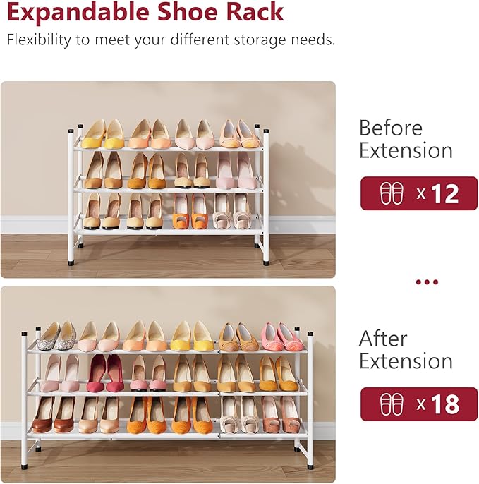 Tajsoon Expandable Shoe Rack for Closet 3 Tier, 28“-41“Adjustable & Stackable - Image 7