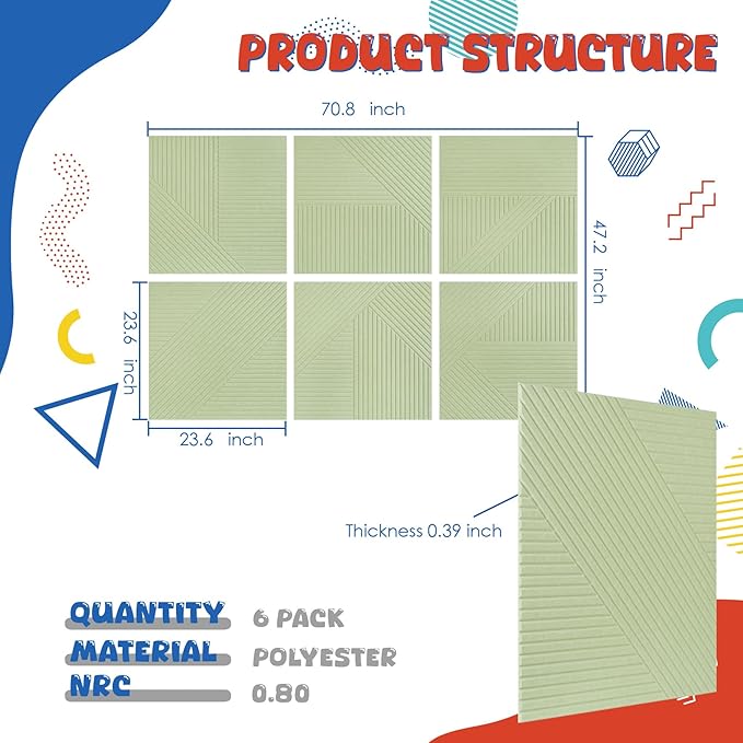 EVENRISING Acoustic Panels 6 Pack, Soundproof Wall Panels 23.6 x 23.6 Inches - Image 2