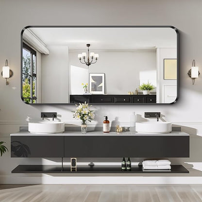 CIRCUMI Black Bathroom Mirror, Rounded Corner, Tempered Glass, Large Mirror by CIRCUMIMirror