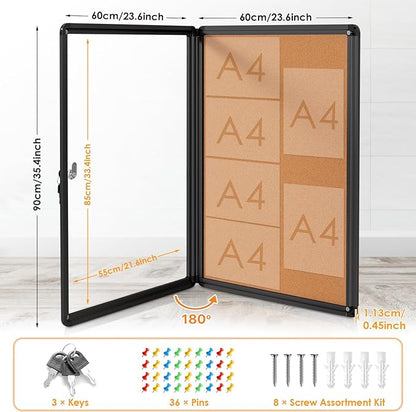 Enclosed Bulletin Board Cork Board 36x24 in, Lockable Wall Display Case - Image 2