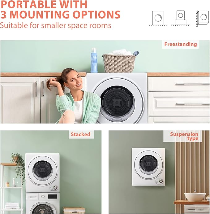Euhomy Portable Dryer 1.5 cu. ft., 850W Powerful Clothes Dryer - Image 3