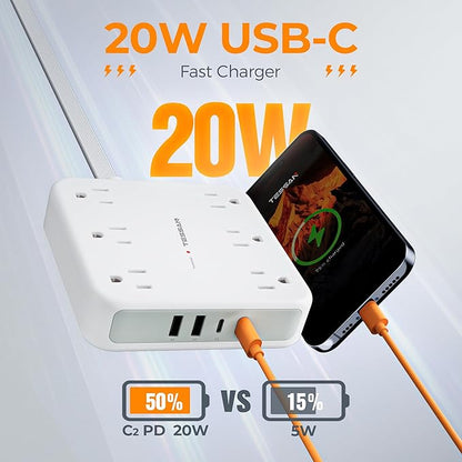 TESSAN Surge Protector Power Strip 2100J, 5 FT Extension Cord - Image 6